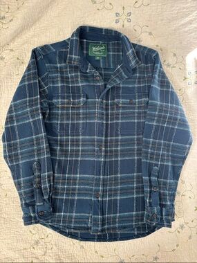 Woolrich Shacket Men Blue Plaid Flannel Shirt Jacket Cotton Size Small